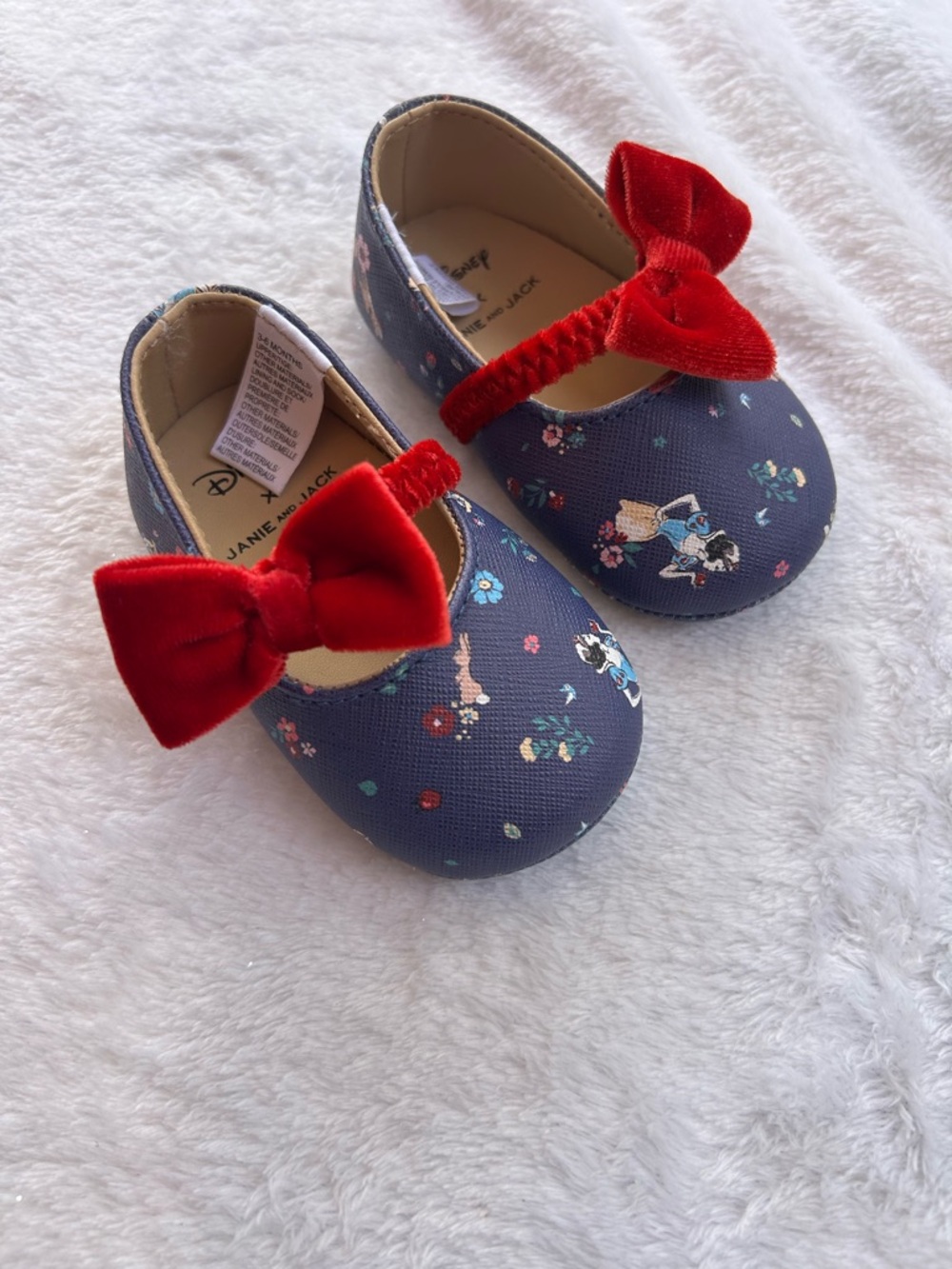 Janie and Jack x Snow White Navy Floral Mary Janes with Red Bow Snow White